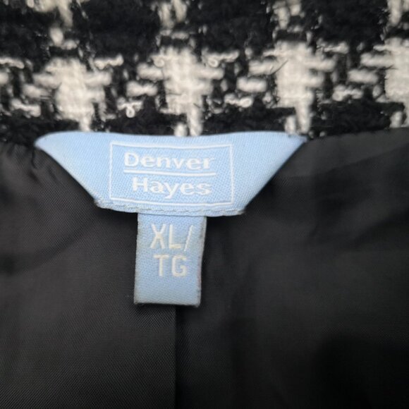 Denver Hayes Ladies Size XL Black & White Checkered Lined Fringed Blazer - Picture 3 of 10